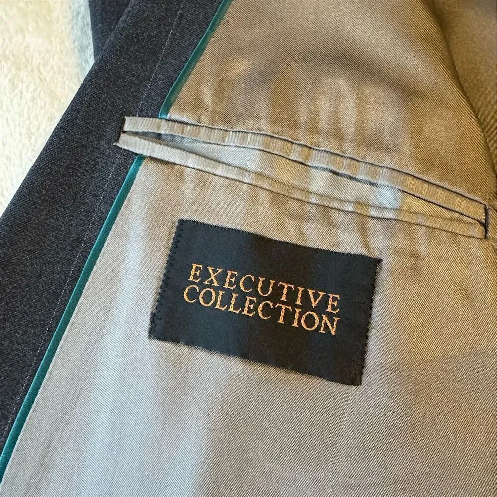Men's Executive Collection Blue‎ Pinstripe Double-Breasted Lined Blazer Size 42L